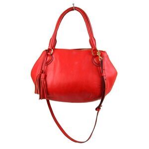 J.CREW RED GENUINE LEATHER THREE COMPARTMENTS HOBO SHOULDER BAG SATCHEL PURSE